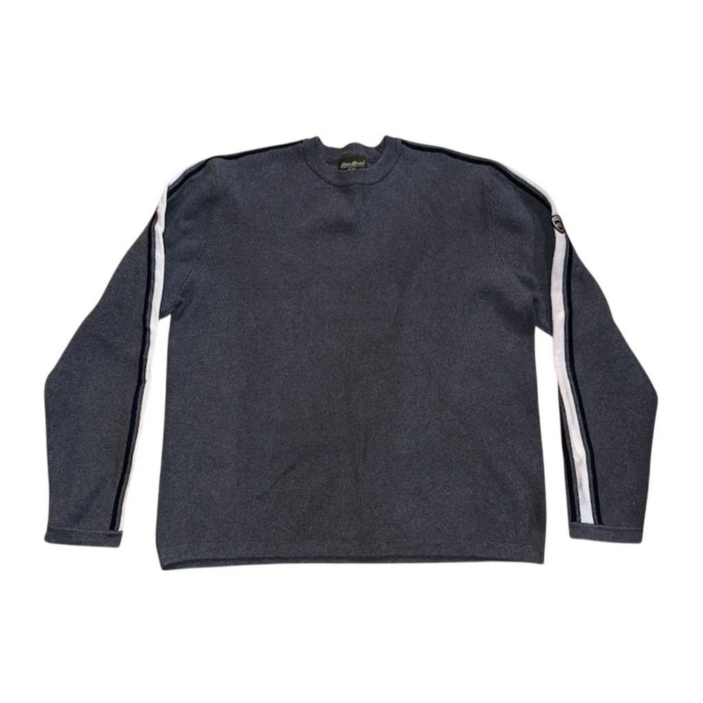 Eddie Bauer Men's Gray Striped Crew Neck Pullover cotton Sweater‎ L grandpacore - Picture 1 of 8